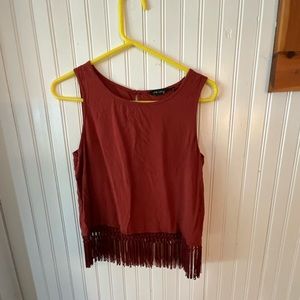 New Look Burnt Orange / Red Fringe Cropped Top (size 12)